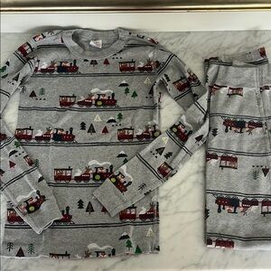 Hanna Andersson Red and Gray Train Pajama Set